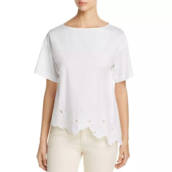 Lafayette 148 New York Tops - Lafayette 148 New York Zuri White Embroidered Blou